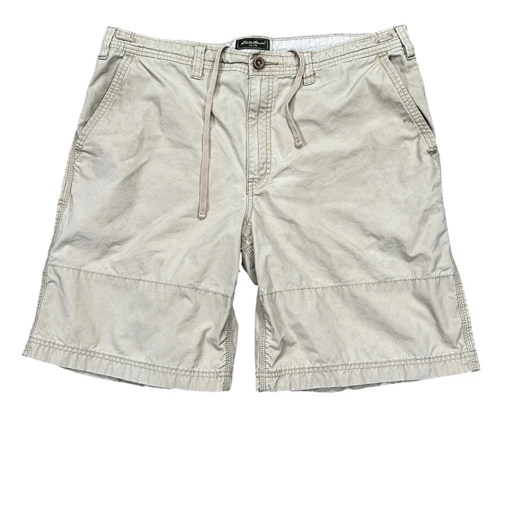Eddie Bauer Mens Khaki Cotton Drawstring Utility Shorts Size 38 Tan Outdoor